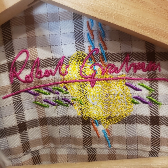 Robert Graham Plaid Shirt Geometric Cuff Sz XL Brown/Cream - Picture 4 of 13